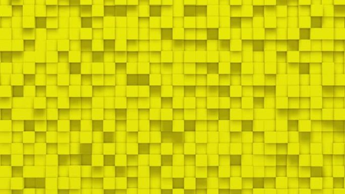 黄色小盒立方体随机几何背景。抽象方形像素马赛克插图。地块背景。幻想分形设计。数字艺术。4k的3d动画