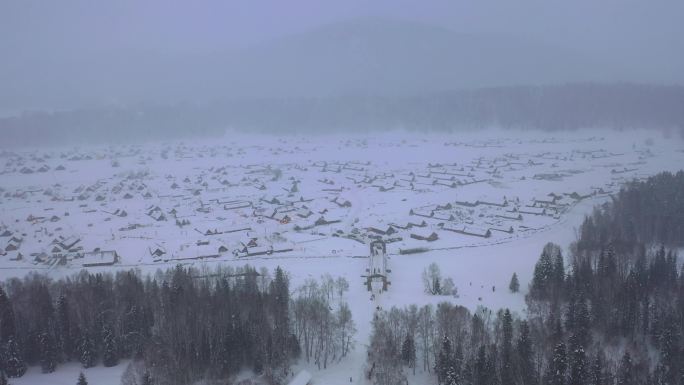 新疆  禾木  雪乡  禾木桥 航拍