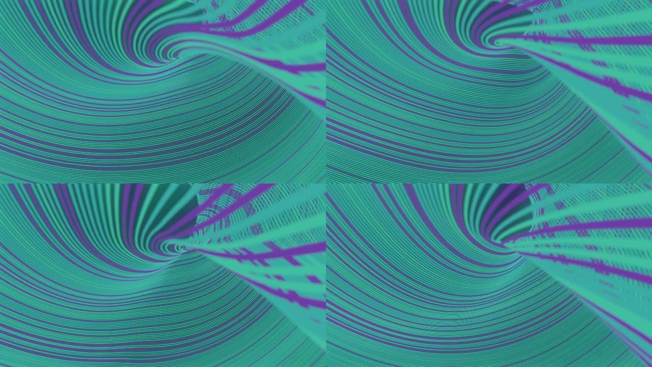 扭曲浮动五彩线条纹图案的波浪数字动画。具有弯曲几何形状的时尚抽象模板。3d渲染。4K，超高清分辨率