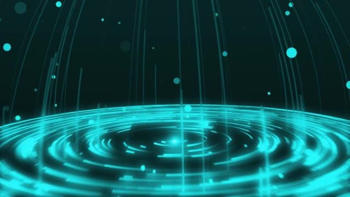 绿松石抽象螺旋涡旋微粒科幻未来时尚发光几何形状与霓虹灯线无缝，美丽抽象复古背景，DJ VJ运动背景，