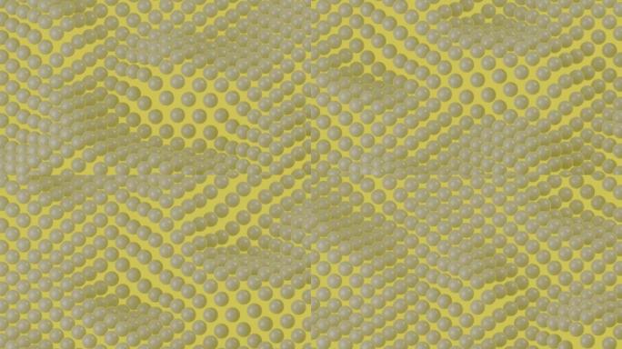 灰色3d渲染球在黄色背景上波浪形运动。简单的运动图形循环动画