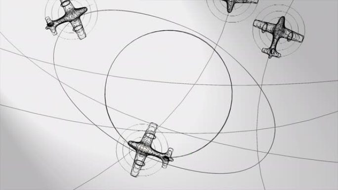 2d动画，许多白色背景上有线条的飞机 (空中交通)