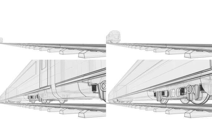 透明的未来高速列车。轮廓或线框样式