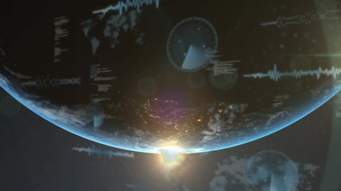 蓝色背景下宇宙中地球数据处理动画