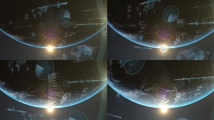 蓝色背景下宇宙中地球数据处理动画