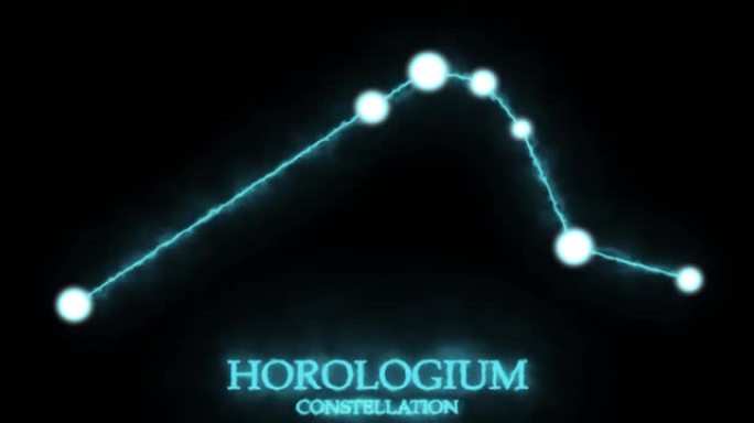 Horologium星座。光线，激光闪耀蓝色。夜空中的星星。星系团。横向构图，4k视频质量