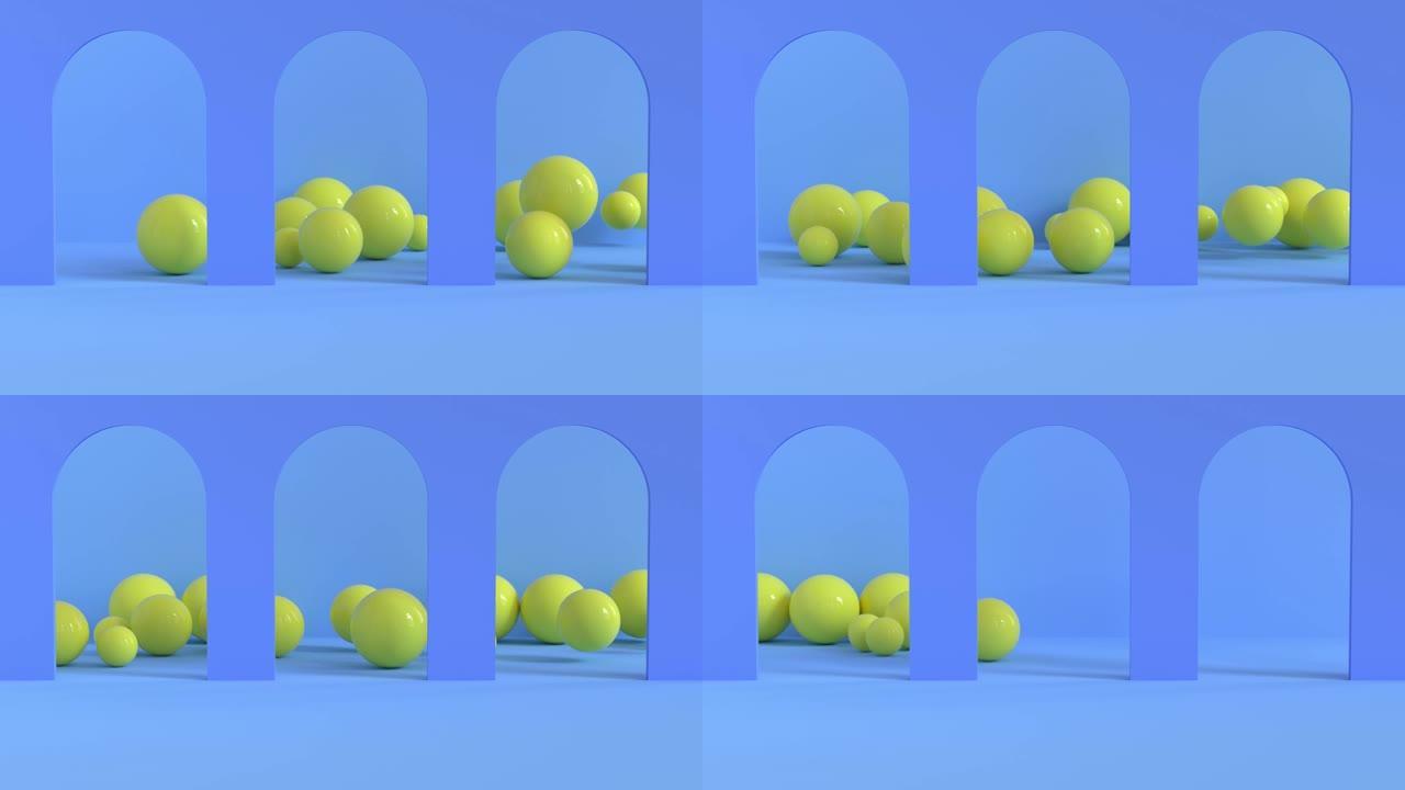 蓝色场景3d渲染黄色滚球