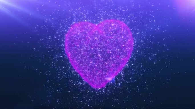 粒子制成的3d心脏。心脏旋转运动动画。闪闪发光的颗粒创造了心脏的形状。水平合成4k质量。