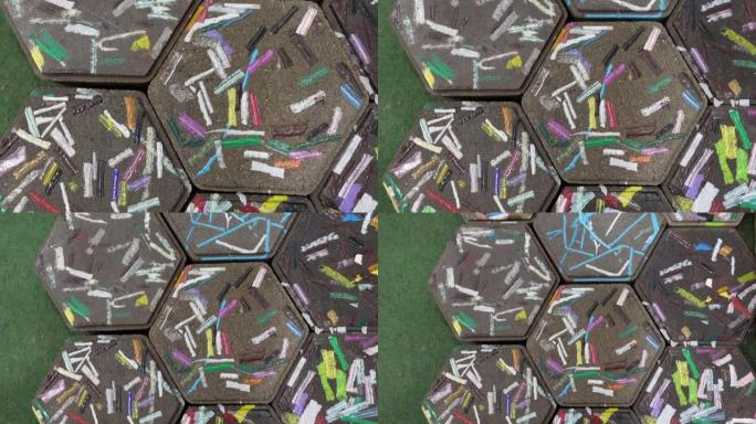 回收塑料复合铺路替代材料，用于道路或街道特写镜头