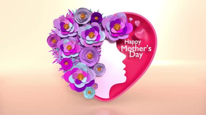 女性剪影，花朵塑造心形，以4k分辨率庆祝母亲节循环