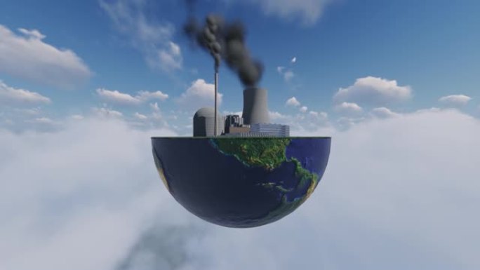 地球地球在云层上方保持污染工厂，相机旋转