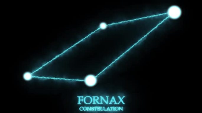 福纳克斯星座。光线，激光闪耀蓝色。夜空中的星星。最亮的恒星: 阿尔法、贝塔和Nu Fornacis。