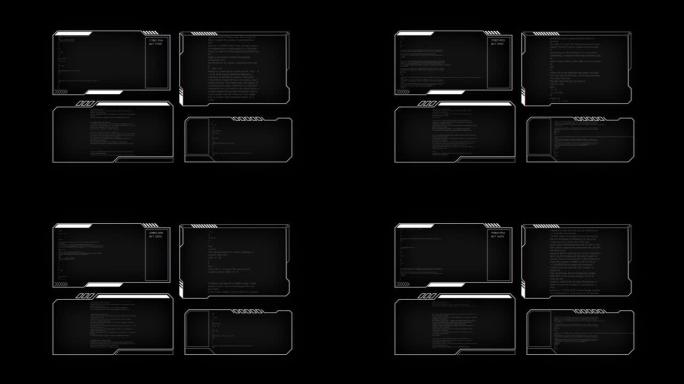 HUD界面与游戏设计框架、盒子的未来动画。抽象技术循环背景。高科技数字网络概念。FUI，GUI，UI