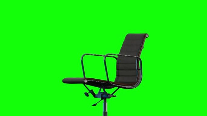 4k现代钢和皮革办公椅静态旋转中心。循环。色度键为绿色背景。