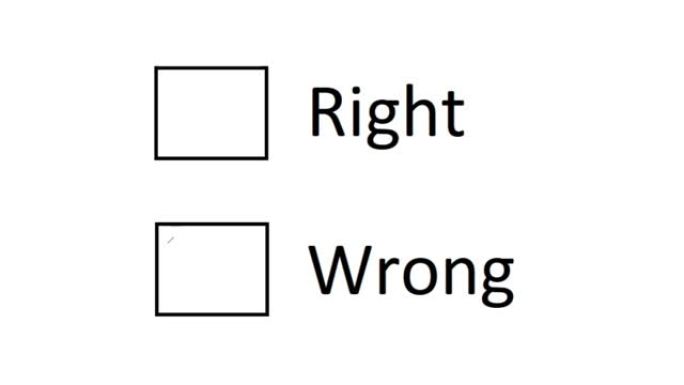 选择错误。标记空框以表明它是错误的。正确或错误的选择。书面决定。