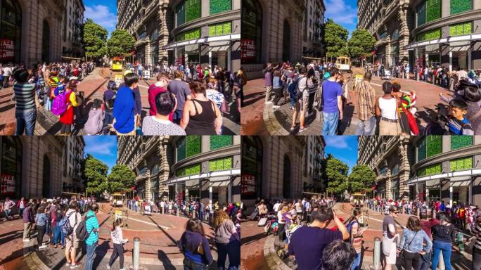 随着人和缆车的移动，Powel St缆车停靠站的延时视图