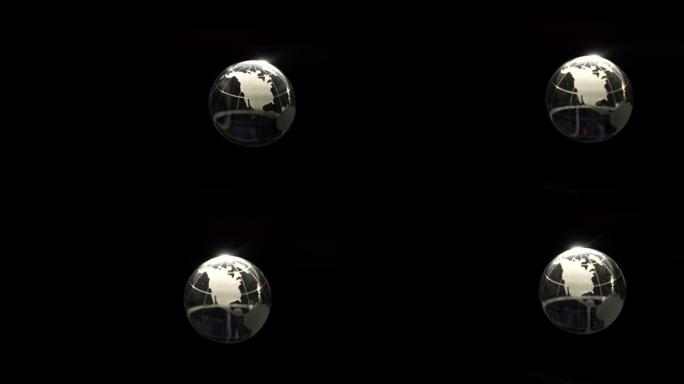 玻璃透明世界地球仪漂浮在黑暗宇宙复制空间中
