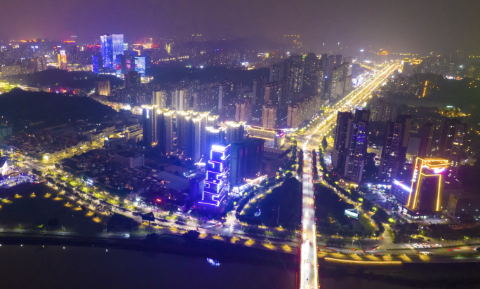 江门市宣传 潮连大桥 夜景延时航拍