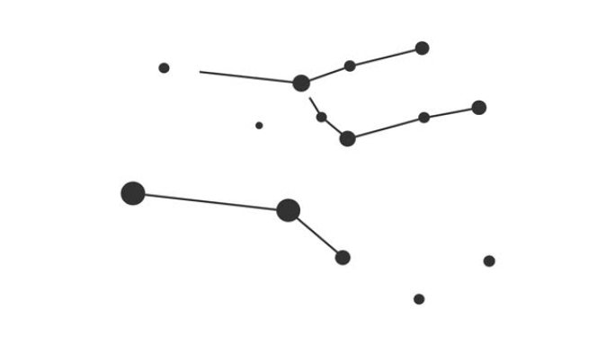飞马座星座。夜空中的星星。黑白线条艺术风格的星座。星系团。横向构图，4k视频质量