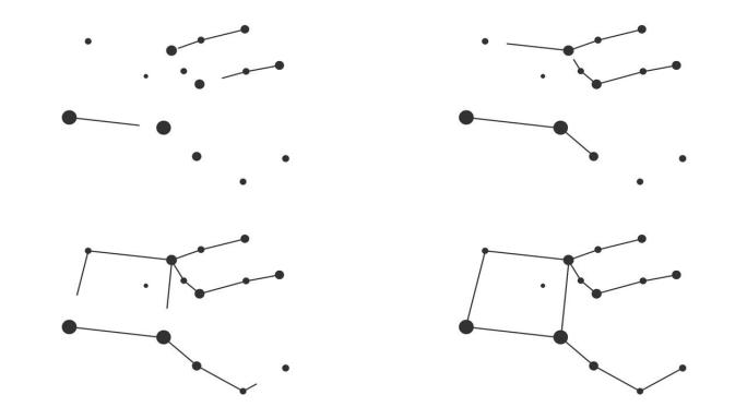 飞马座星座。夜空中的星星。黑白线条艺术风格的星座。星系团。横向构图，4k视频质量