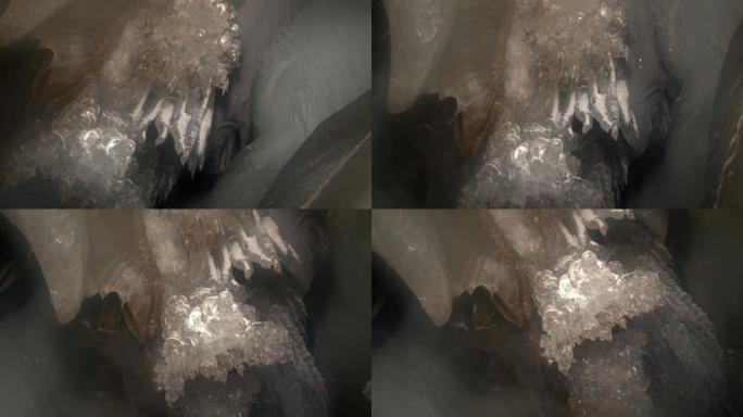 斯瓦尔巴群岛北极洞穴中的冰柱。