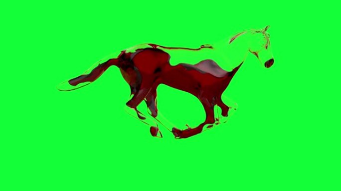 玻璃马充满红色液体，运行无缝循环，绿色屏幕Chromakey