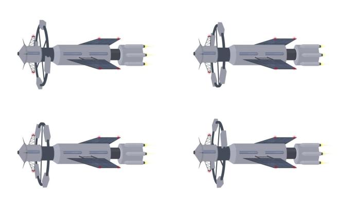 空间站。宇宙飞船的动画。卡通