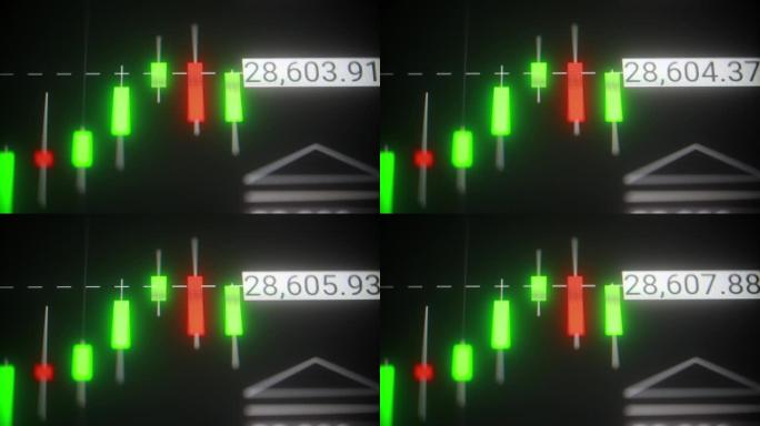 计算机屏幕上的股票市场图表-宏观视图。股市概念。