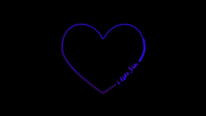 发光的霓虹灯线心脏图标隔离在黑暗的背景。爱情象征。4k视频运动图形动画
