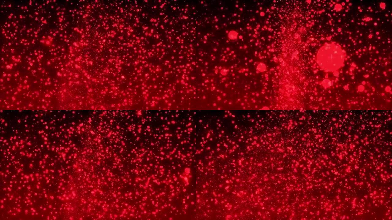 4k抽象红色粒子波闪耀散景背景