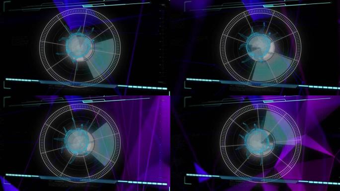 covid 19细胞和范围扫描在紫色线上的数字屏幕上的动画