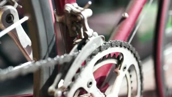 自行车链条和cranckset的详细视图