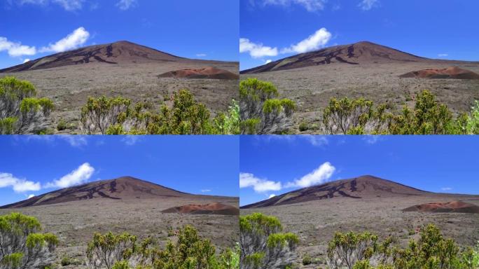 从留尼汪岛的贝勒科姆 (Pas de Bellecombe) 看皮翁德拉富纳斯火山 (Piton d