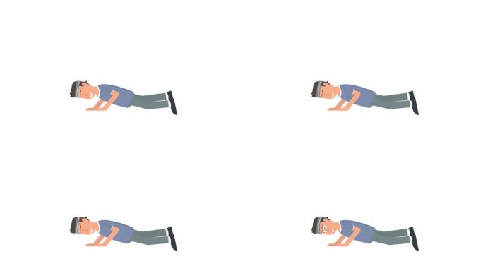 运动员。体育锻炼从地板上俯卧撑的动画。卡通