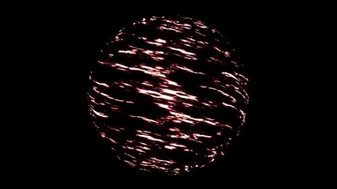 太阳系中旋转的红色岩浆行星在黑色背景上孤立，无缝循环。动画。在太空中具有热气体旋转的抽象球形行星