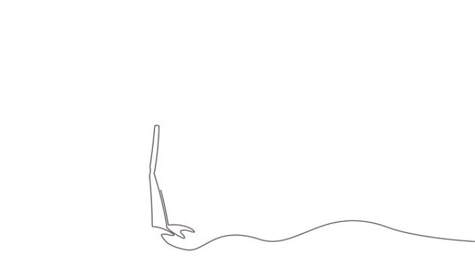 自画火烈鸟。热带火烈鸟在白色上的单连续一黑线绘制的简单动画。时尚的夏季设计。阿尔法通道，亮度哑光。4