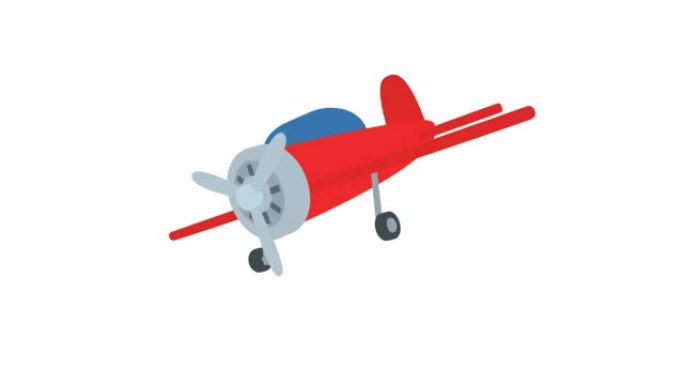 飞机。飞行中的活塞飞机的动画。卡通