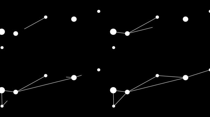 多拉多星座。夜空中的星星。黑白线条艺术风格的星座。星系团。横向构图，4k视频质量