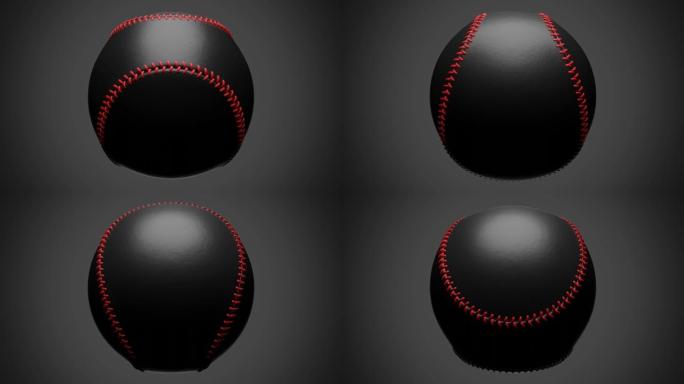 灰色背景上孤立的黑色棒球球。