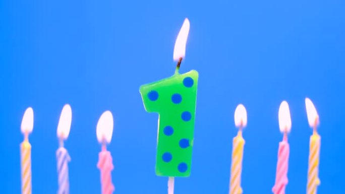 生日燃烧1支蜡烛。生日快乐背景周年庆典概念。