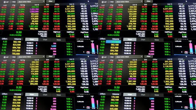 股票市场监控屏幕，同时开放市场进行在线买卖股票交易。