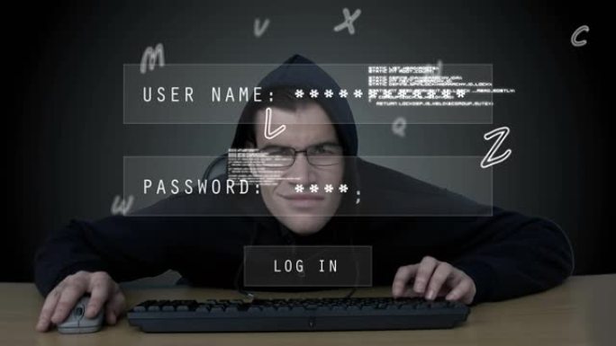 使用计算机对高加索黑客进行数据处理的动画