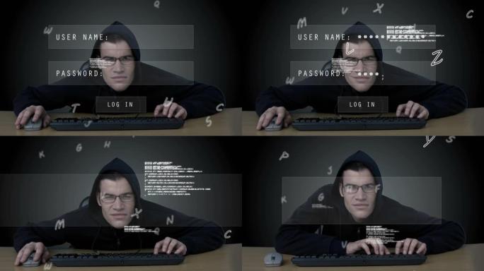 使用计算机对高加索黑客进行数据处理的动画
