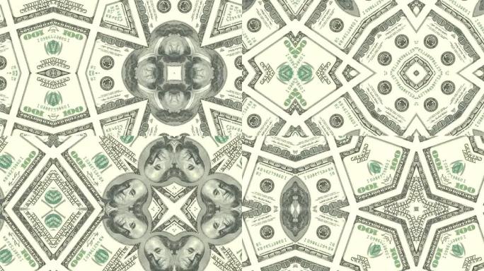 抽象动画背景中的美元钞票马赛克。创意商业运动图形无缝循环