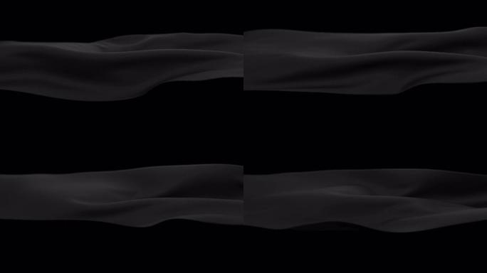 用阿尔法挥舞黑色缎面织物。布经和折叠的3d渲染。