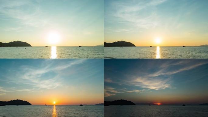 海滩上的海洋和日落，延时视频