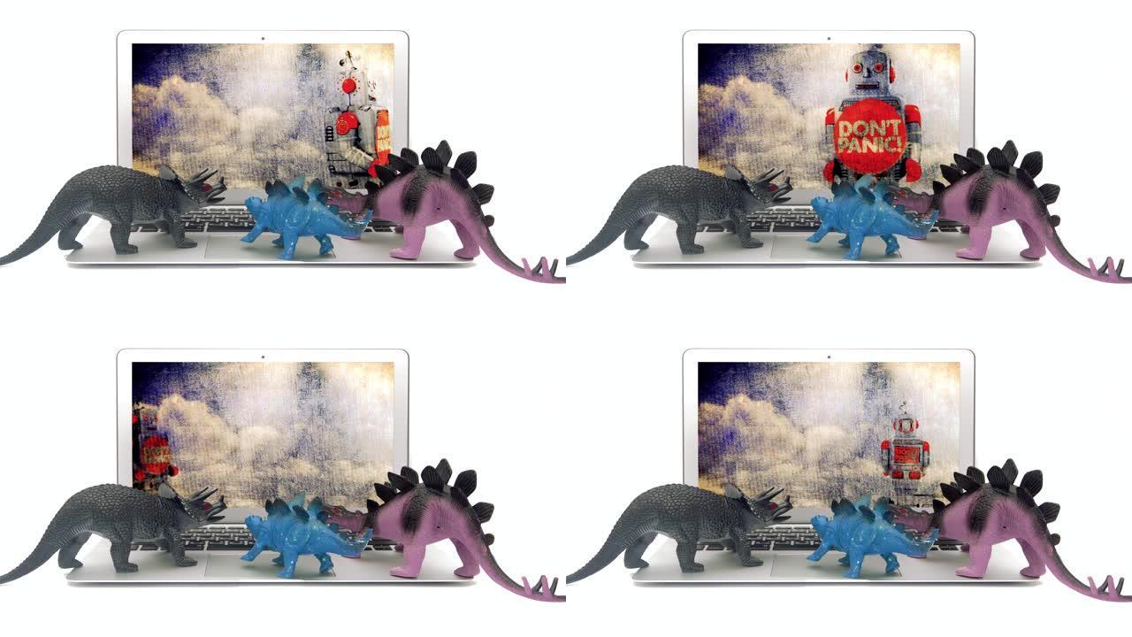 树木恐龙的电影图在笔记本电脑上观看不要惊慌
