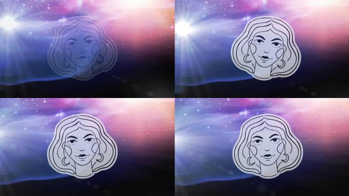 处女座星星符号在发光星星上的动画