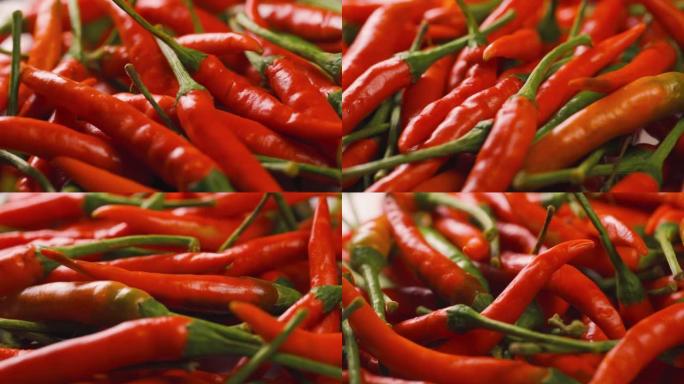 红辣椒在碗里旋转。辛辣风味的香料食物菜单。