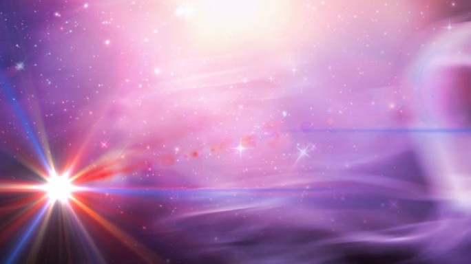 宇宙中粉红色和紫色光迹上发光星星的动画